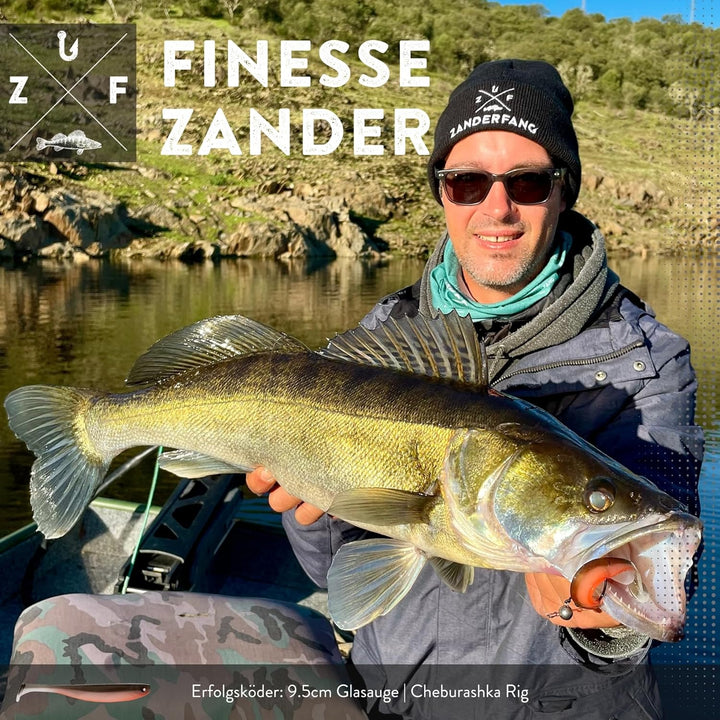 Zanderfang Finesse Angelset 95-teilig – Gummiköder Set mit 30 Gummifischen, Offset-Haken & Box – Dro