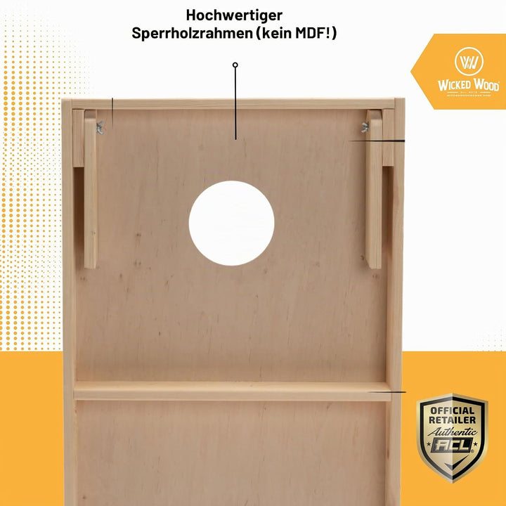 Cornhole Set – 120 x 60 cm - Sackloch Spiel – Wicked Wood – offiziell ACL-lizensiertes Set of Boards