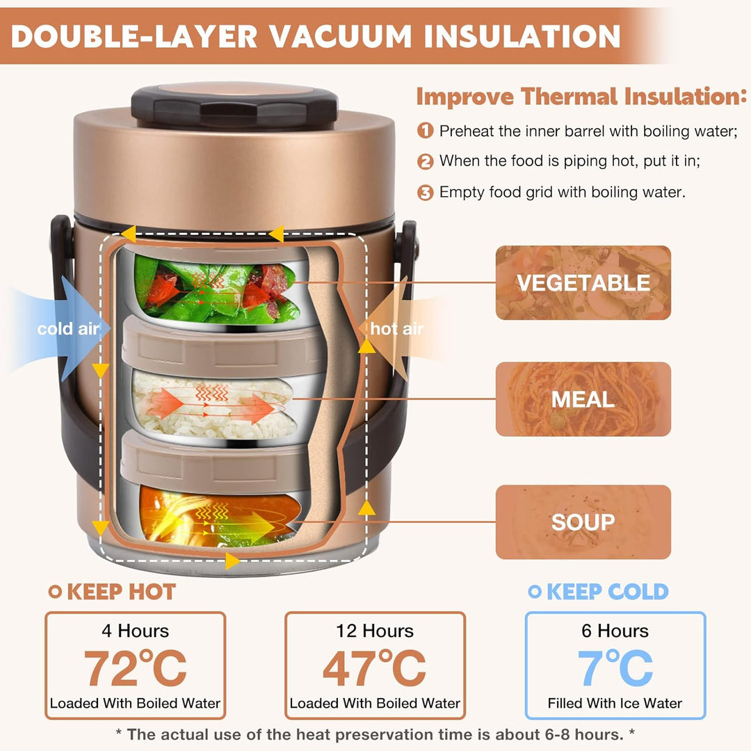 Food Flask 1,5L Edelstahl Essen Thermobehälter Doppelwand Isolierbehälter Warmhaltetopf für Warme Sp