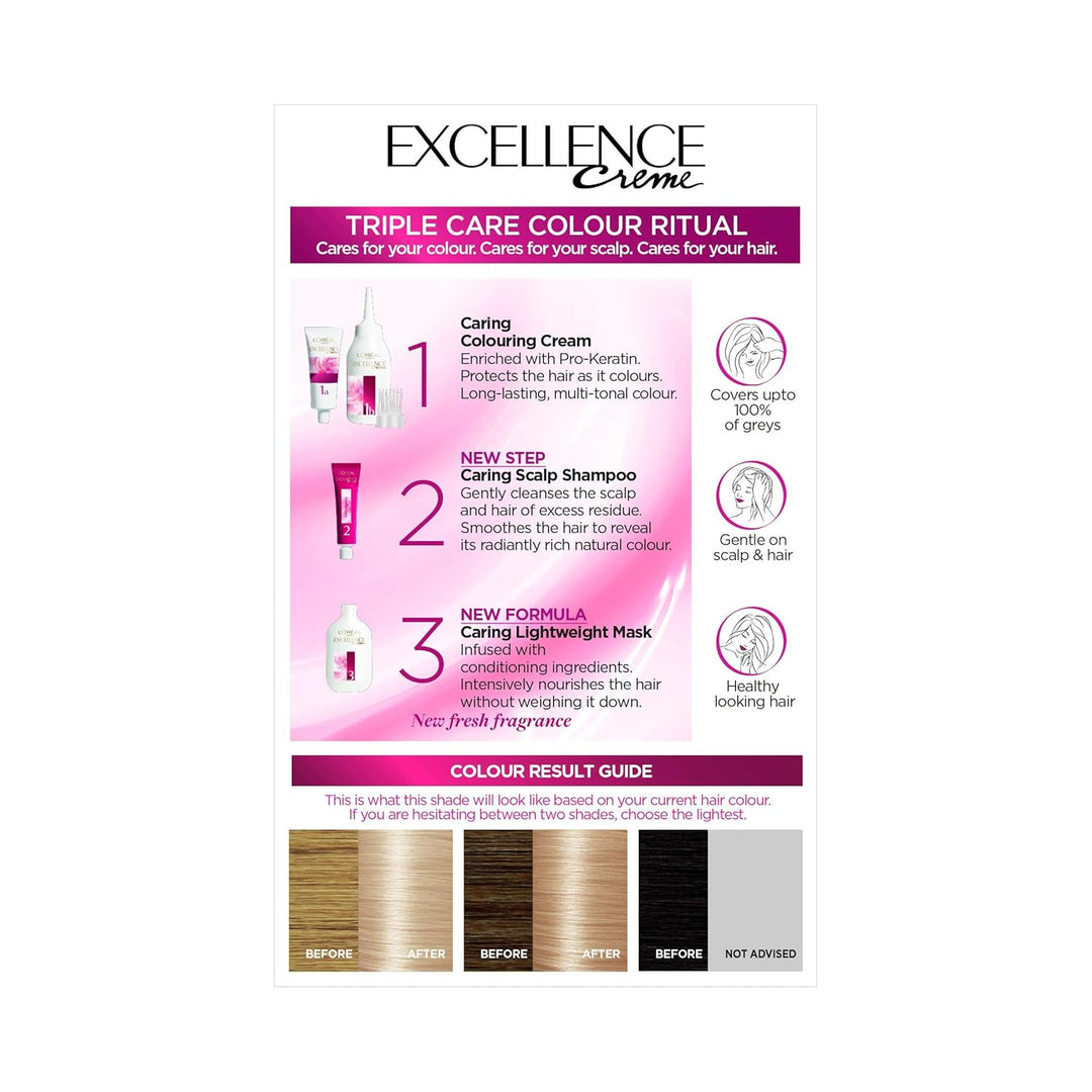 L'Oréal Paris Excellence Crème Permanente Haarfarbe, strahlende At-Home Haarfarbe mit bis zu 100% Gr