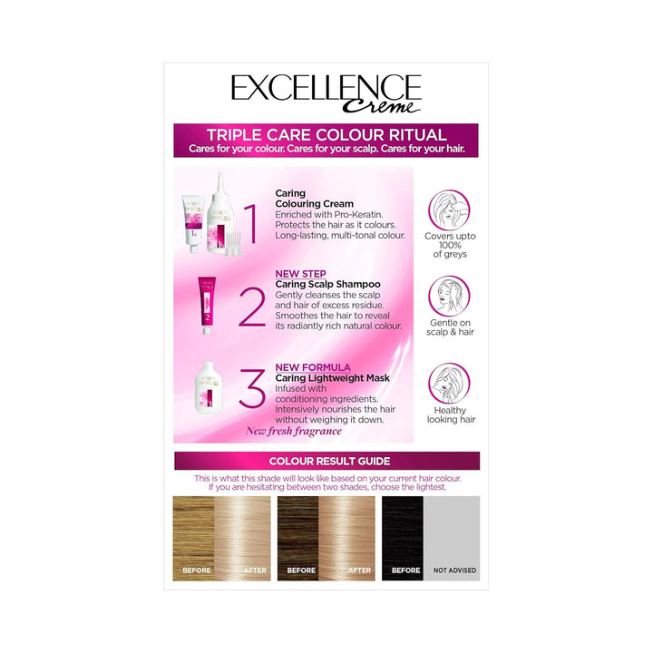 L'Oréal Paris Excellence Crème Permanente Haarfarbe, strahlende At-Home Haarfarbe mit bis zu 100% Gr