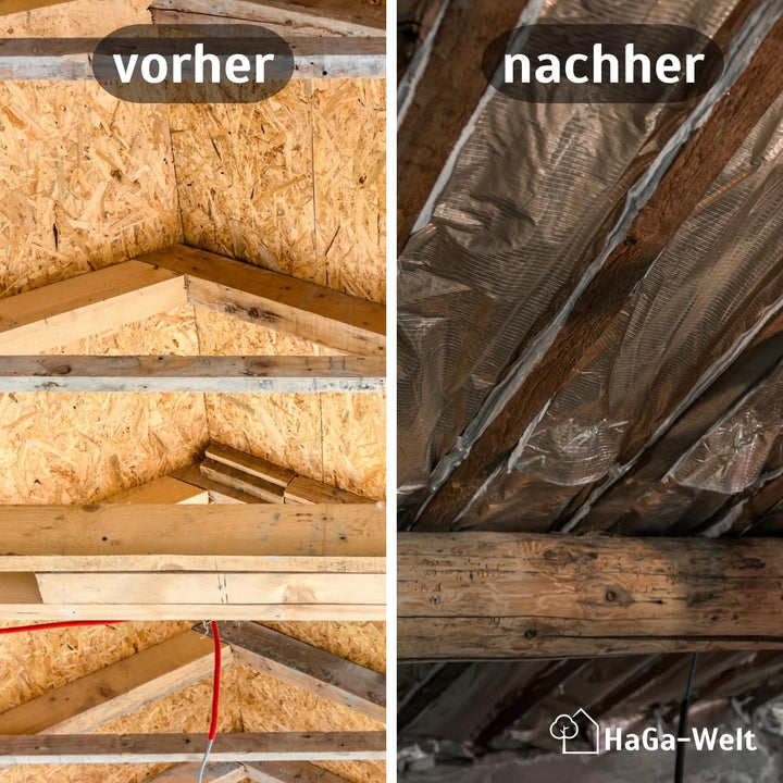HaGa® Thermofolie Dachisolierfolie 1,2m x 12,5m - Dämmfolie 465g/m²- 15 Schichten Isolierfolie zur W