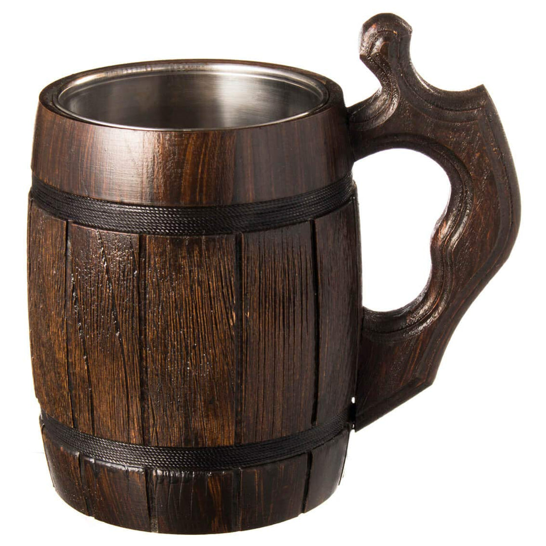 MyFancyCraftLUKRA Bierbecher aus Eichenholz, handgefertigt, Edelstahl-Tasse, 0,6 Liter, 20 Unzen, Ba