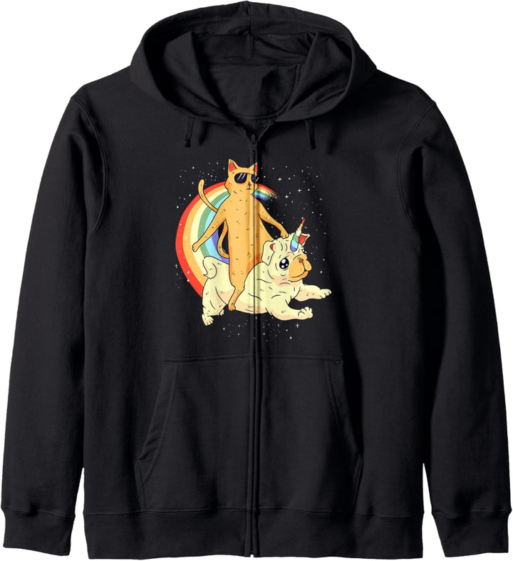 Funny Cat Riding Unicorn Dog Rainbow Gift Kapuzenjacke