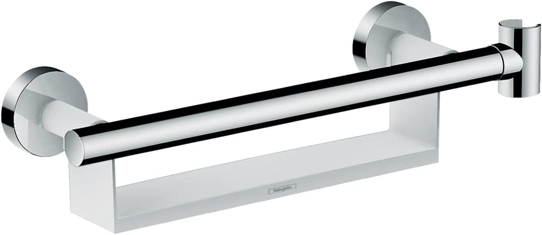 hansgrohe Unica Haltegriff Comfort, mit Ablage und Duschkopfhalterung, Weiss/Chrom