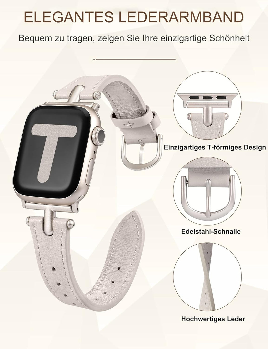 Wearlizer Lederarmband Kompatibel mit Apple Watch Armband 41mm 38mm 40mm Damen, Echtesleder Armband