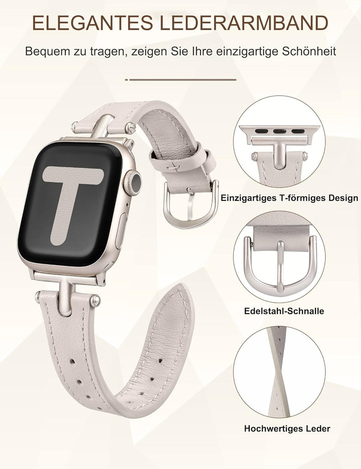 Wearlizer Lederarmband Kompatibel mit Apple Watch Armband 41mm 38mm 40mm Damen, Echtesleder Armband