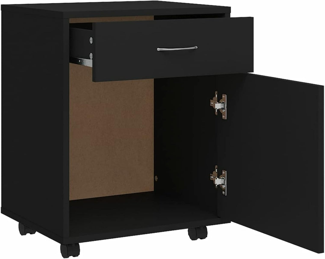 Homgoday Rollschrank mit Rollen, Holz, Schwarz, 45 x 38 x 54 cm, mit Universalrollen, Halterung für