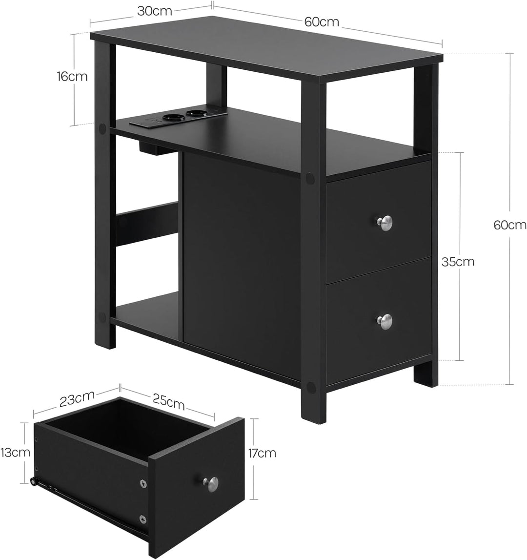 WOLTU Beistelltisch mit Steckdose, Nachttisch mit Ladefunktion, Sofatisch schmal, mit 2 Schubladen 2