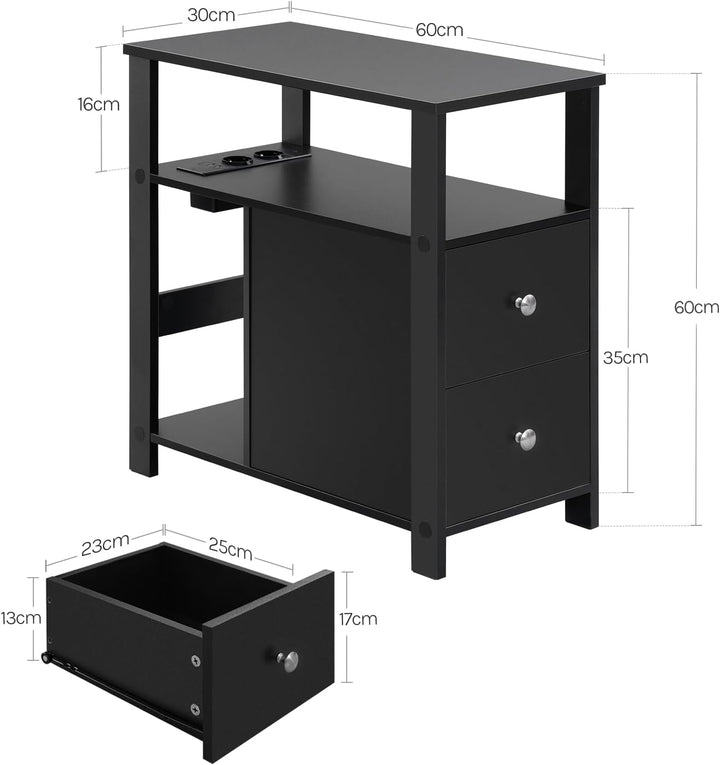 WOLTU Beistelltisch mit Steckdose, Nachttisch mit Ladefunktion, Sofatisch schmal, mit 2 Schubladen 2