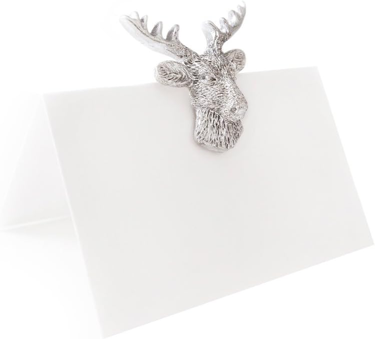 Logbuch-Verlag 10 edle Tischkarten weiss mit Hirsch Geweih silber Sitzkarten Platzkarten Namensschil
