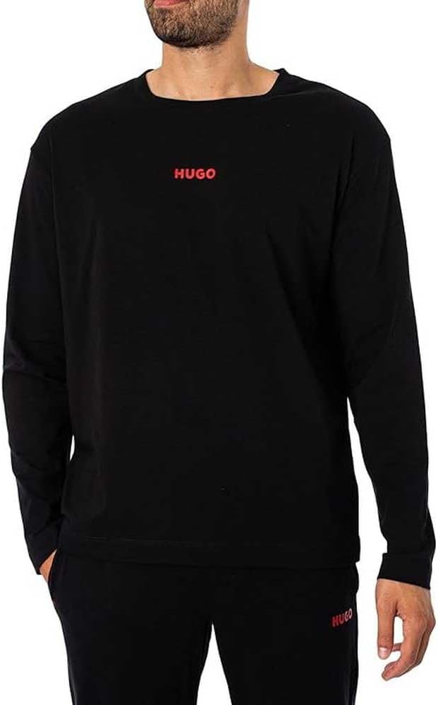 HUGO Herren Linked Ls-Shirt Pyjama Longsleeve M Black1, M Black1