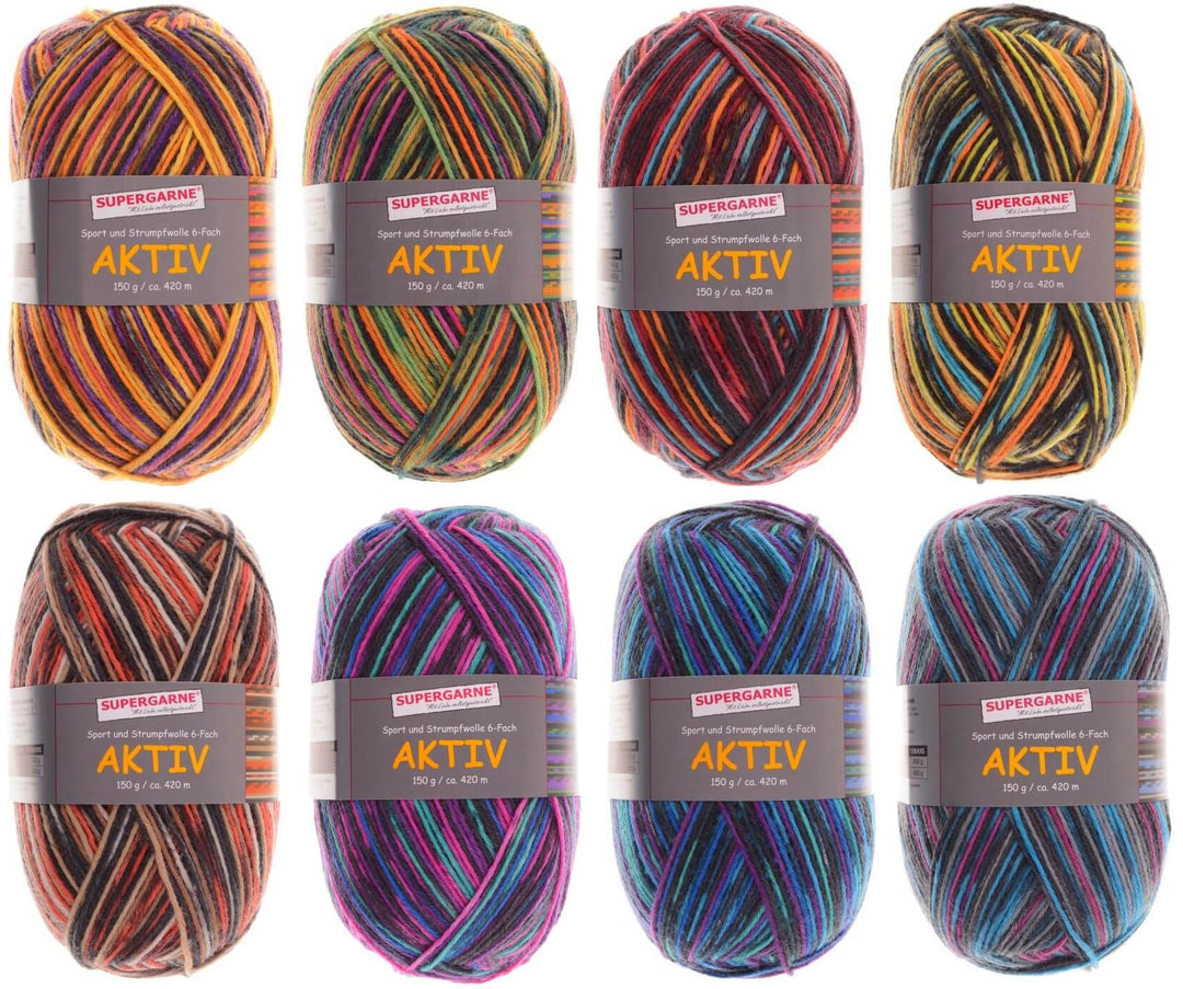Sockenwolle AKTIV 6-fädig von Supergarne, 1200g Paket (8 * 150g) (AFRICA), AFRICA