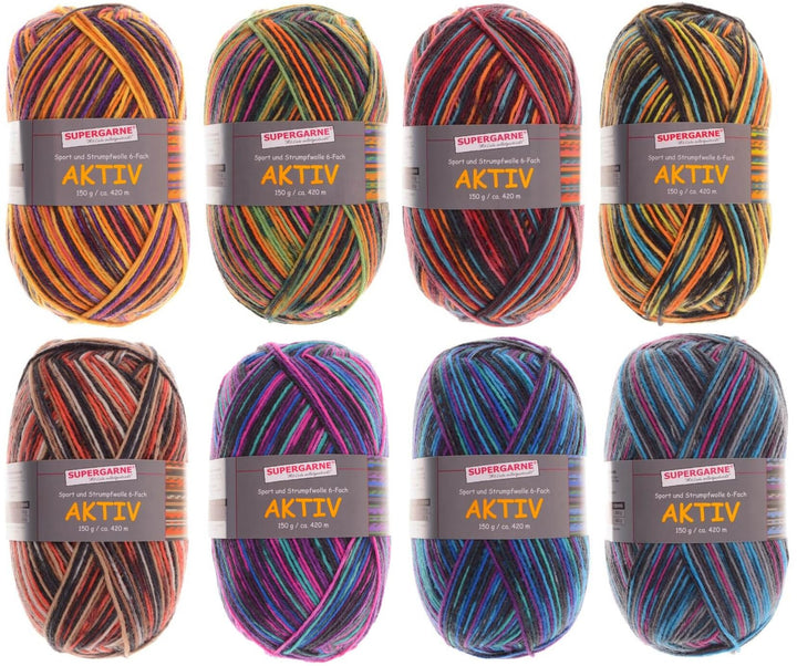 Sockenwolle AKTIV 6-fädig von Supergarne, 1200g Paket (8 * 150g) (AFRICA), AFRICA