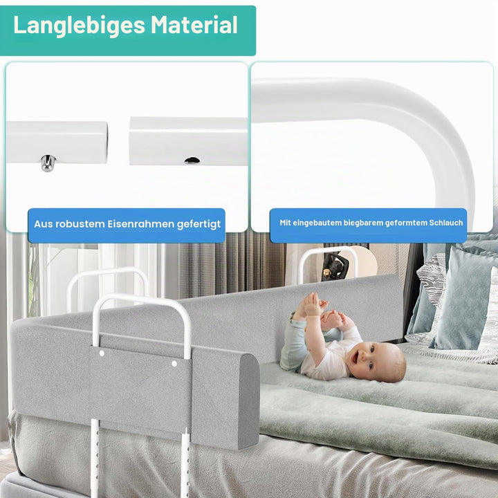 1X Bettgitter für Kinder 150cm, Baby Bettschutzgitter 5-Loch Höhenverstellbar, Weich Rausfallschutz