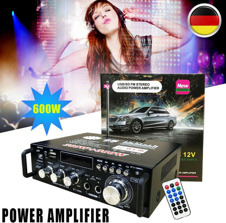 MBUYI HiFi Verstärker mit Bluetooth, Stereo Audio Receiver mit 2 Mikrofoneingang Echo, Amplifier End
