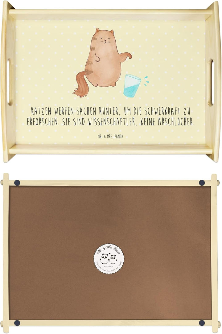 Mr. & Mrs. Panda tablett aus Holz Katze Wasserglas - Geschenk, Frühstückstablett, Glas, kaffeetablet