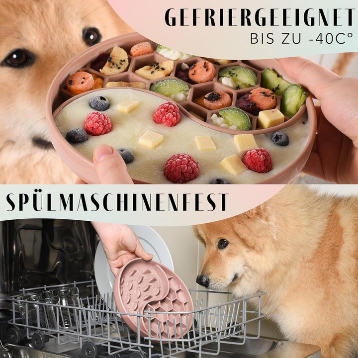 ne&no® Anti Schling Napf für Hunde und Katzen I Slow Feeder I Leckmatte Hund mit grossem Saugnapf I