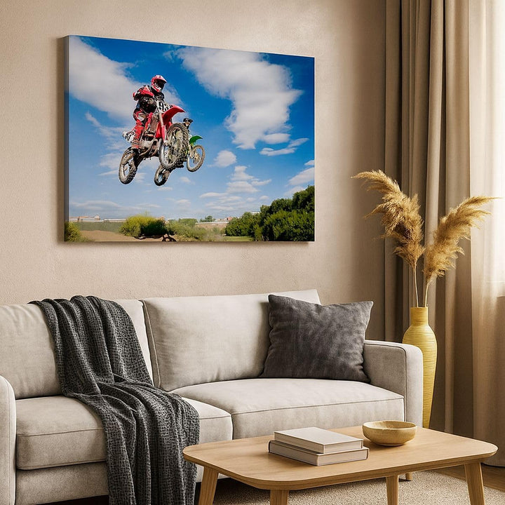 ARTTOR Bilder auf Leinwand Motorrad Reiter Himmel Leinwandbild 70x50cm Wandbilder Dekoration Wohnzim