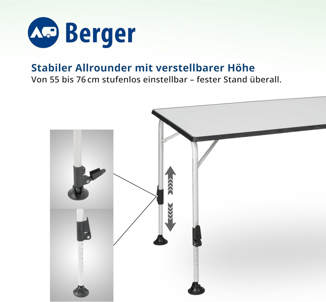 BERGER praktisch Ivalo 2 Campingtisch - Klapptisch höhenverstellbar 115x70cm Alu klappbar Camping Ti