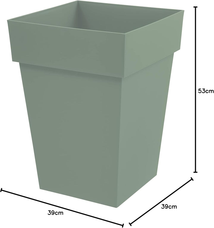 EDA - Blumentopf quadratisch halber hoch Toskana – Volumen 51 l – 39 x 39 x 53 cm – Lorbeergrün