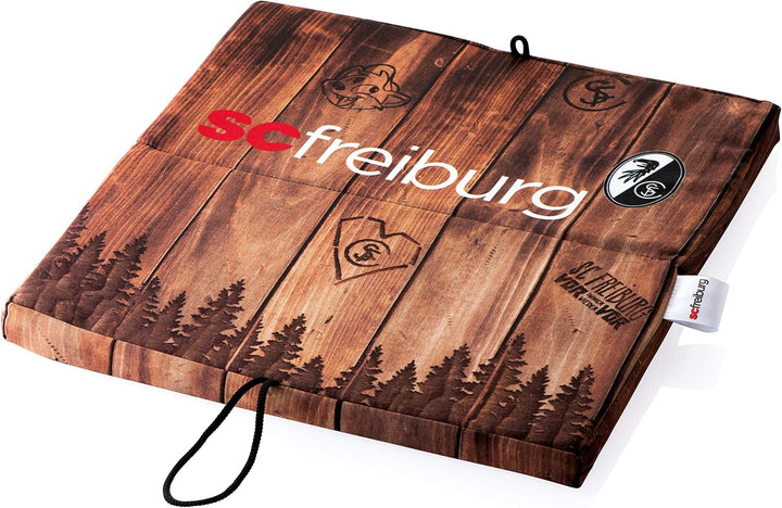 Klappkissen, Sitzkissen, 35 x 35 x 2,5 cm, Polyester, Weich, Braun, Glatt, Logo, Fussball (SC Freibu