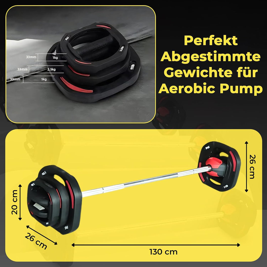 Aerobic Pump Hantelset, Komplettes Langhantelset mit Langhantelstange und Gummi-Scheiben, Enthält 2x