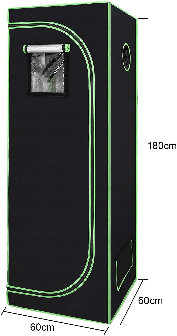 EINFEBEN Growzelt Schwarz Grün, Grow Tent 60x60x180cm, Lichtdicht und Wasserdicht Growschrank, Indoo