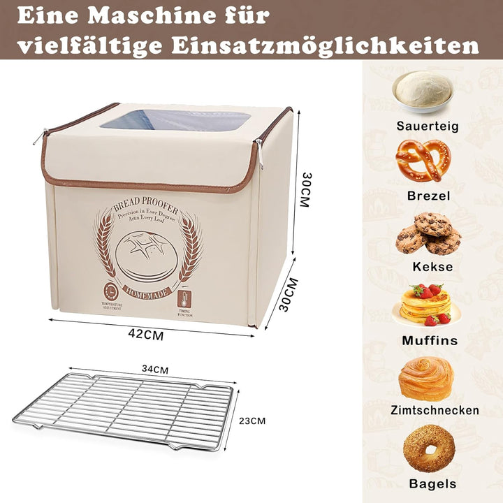 Brot Gärbox Sauerteig mit Heizung, Faltbare Teiggärbox Mit Deckel, Temperatureinstellung und Zeitste