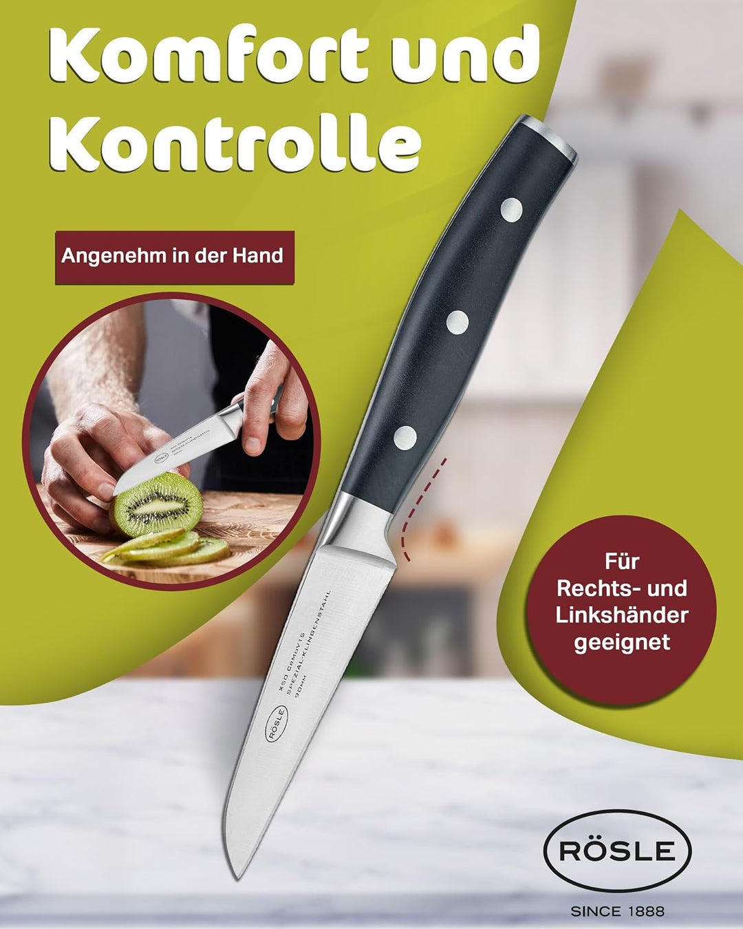 RÖSLE Gemüsemesser Tradition 9cm - Hochwertiges und scharfes Küchenmesser zum Schneiden von Obst und