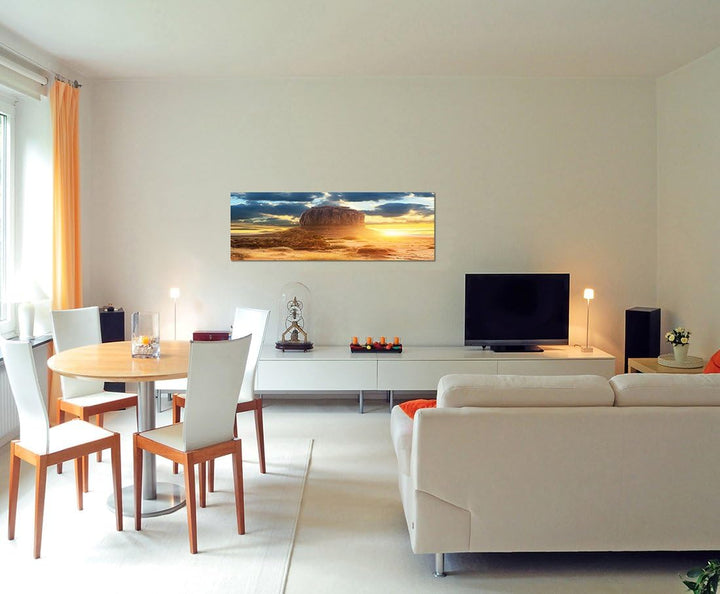 Paul Sinus Art Panoramabild auf Leinwand und Keilrahmen 120x40cm USA Monument Valley Fels Sonnenunte