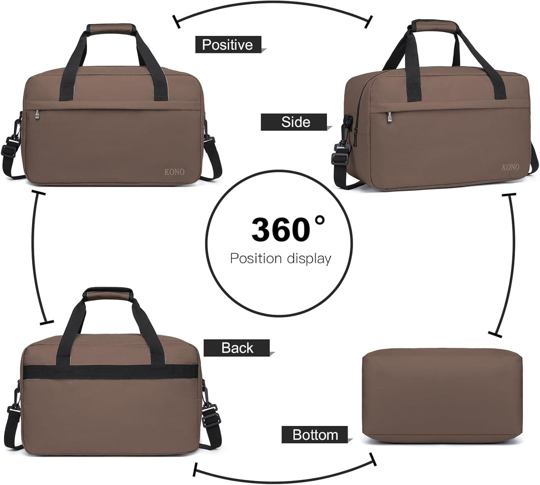 KONO Reisetasche Weekender Tasche 55x35x25 Handgepäck Unisex Gym Henkeltasche 48L (Braun) L(55x35x25
