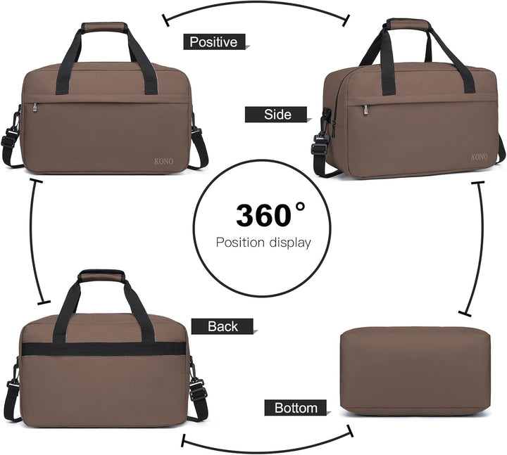 KONO Reisetasche Weekender Tasche 55x35x25 Handgepäck Unisex Gym Henkeltasche 48L (Braun) L(55x35x25