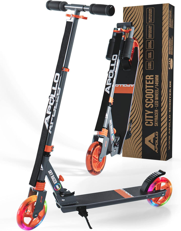 Apollo Skyracer City Roller mit LED Leuchträdern | Roller Kinder 6 Jahre | City Scooter mit Federung