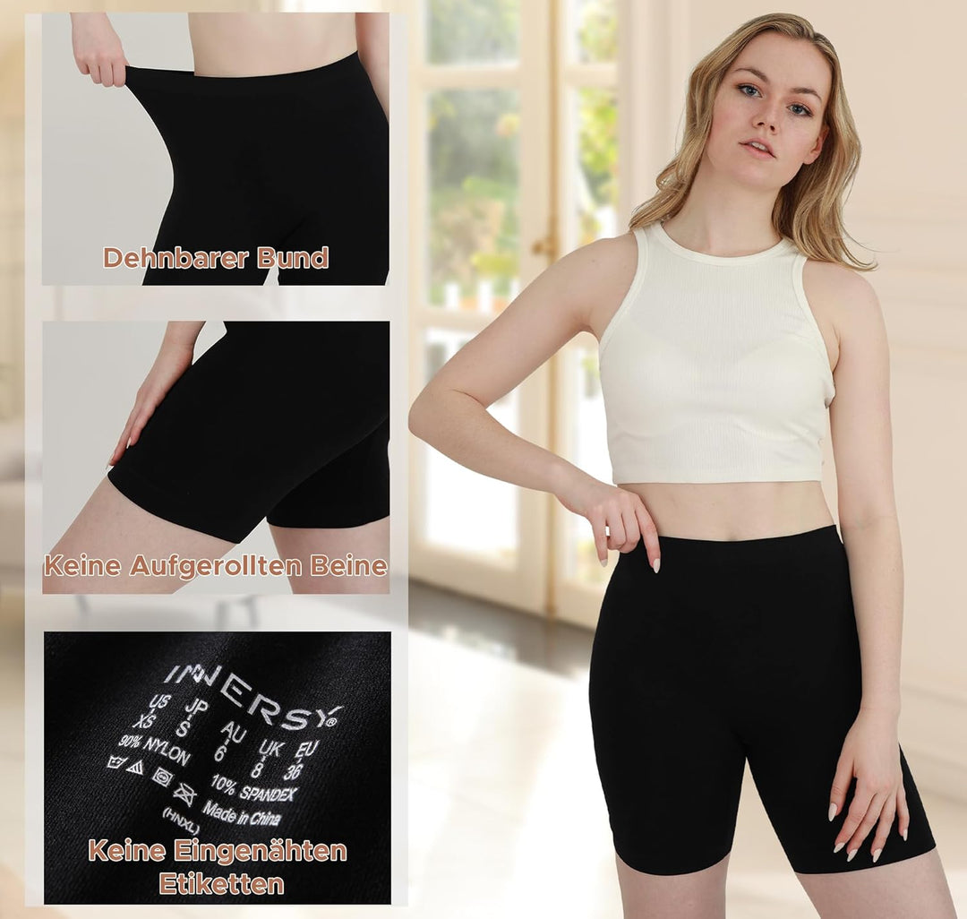 INNERSY Radlerhose Damen Kurz Hose Unter Kleid Rock Anti Scheuern Kurze Leggings Sommer 3er Pack XS