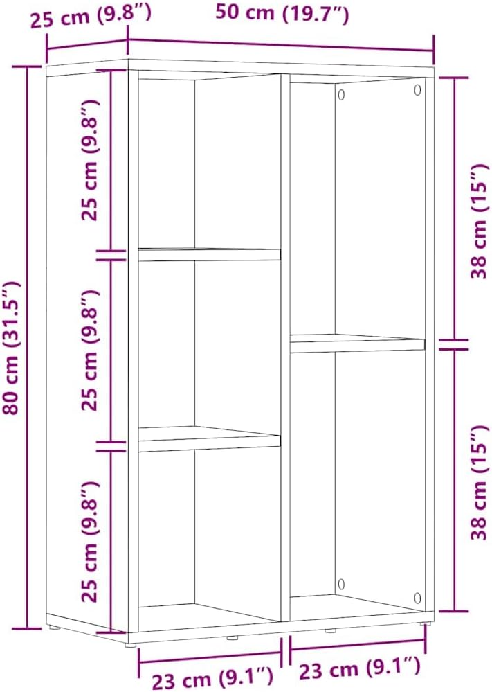 vidaXL Bücherregal Altholz-Optik 50x25x80 cm Holzwerkstoff, Büroschrank, Bücherregal, Regal, Büroreg