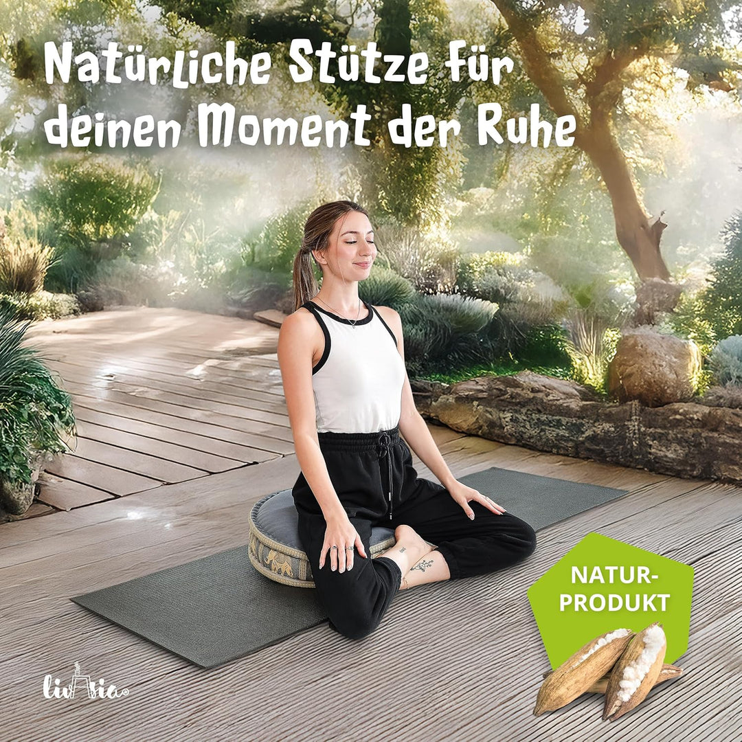 livasia Meditationskissen mit Thaiseide - Ø 45x15cm - Yogakissen mit Kapok, Pouf, Bodenkissen für Yo