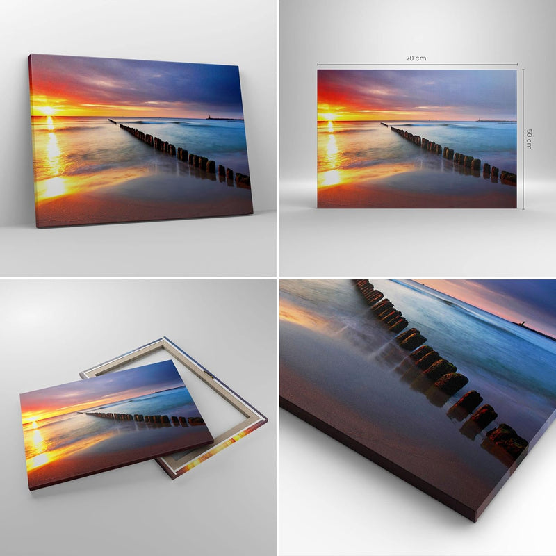 Bilder auf Leinwand Meer Küste Strand Sonnenaufgang Leinwandbild 70x50cm Wandbilder Dekoration Wohnz