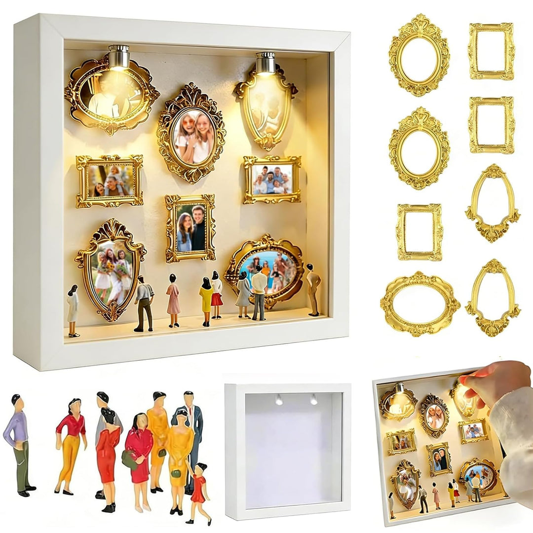DIY Mini Museum Bilderrahmen, Mini Figuren Menschen Museum Silhouette Box mit Golden Rahmen & LED Li