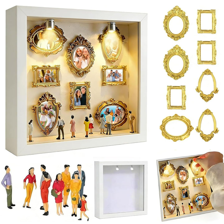 DIY Mini Museum Bilderrahmen, Mini Figuren Menschen Museum Silhouette Box mit Golden Rahmen & LED Li