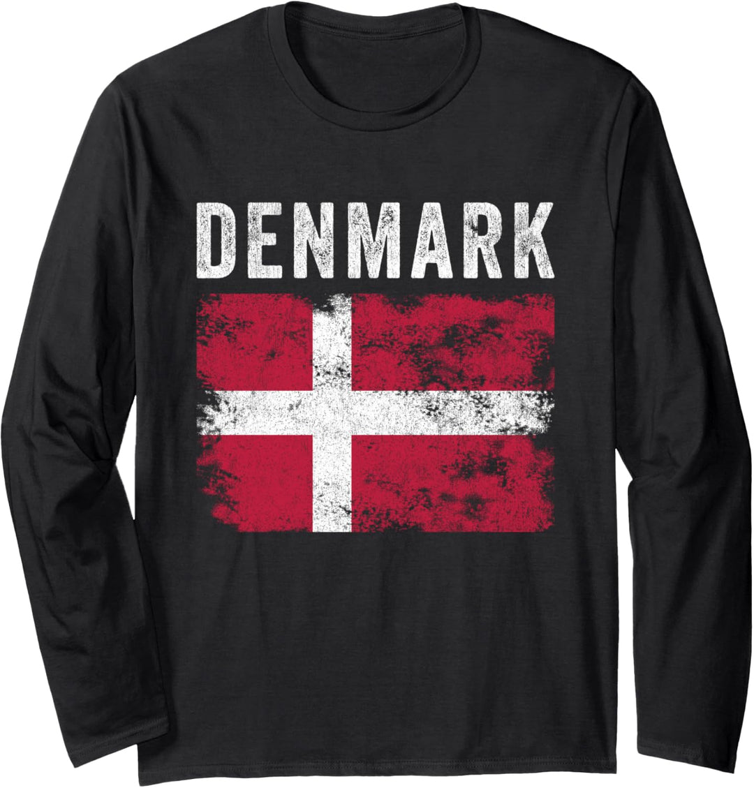 Dänemark Flagge Distressed - Herren Damen Kinder - Dänische Flagge Langarmshirt