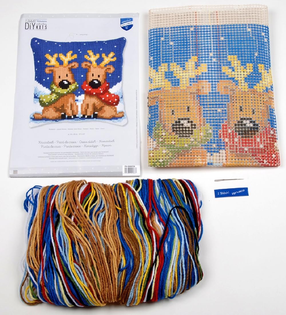 Vervaco PN-0008726 VER Kreuzstichkissen Rentiere Small Multicolor, Small Multicolor