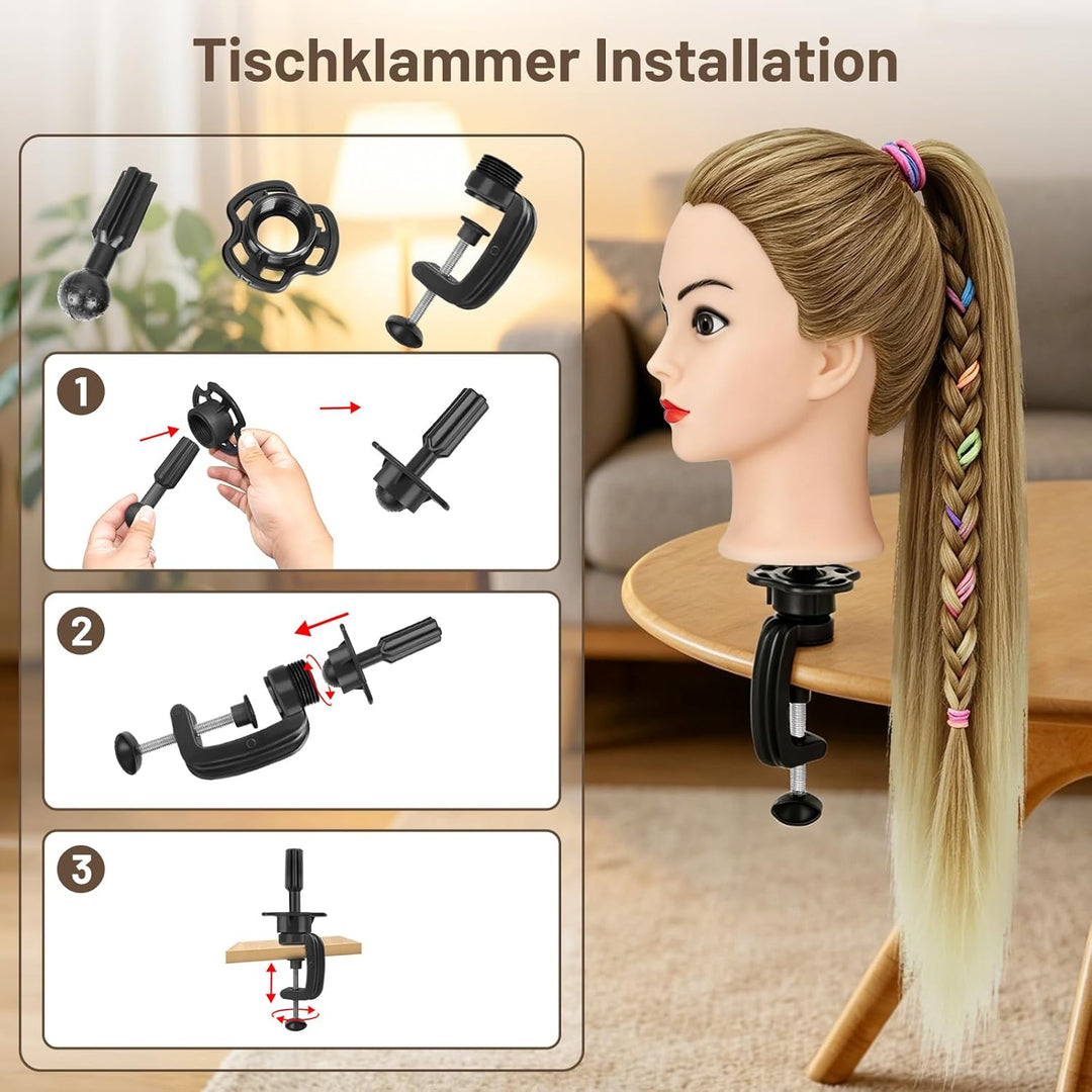 TwoWin Friseurkopf mit Haaren, 29 Zoll (74 cm) 100% Synthetischer Übungskopf, Trainingskopf Friseur