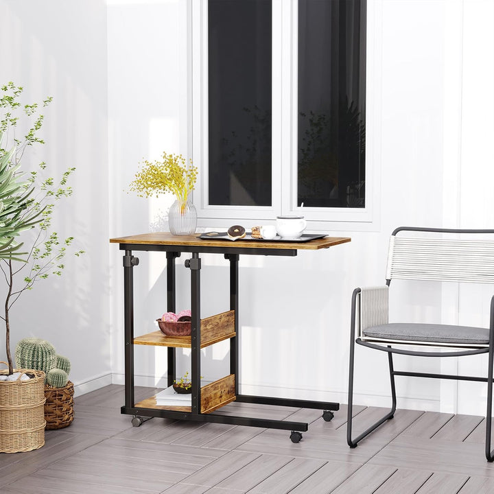 Dripex Schreibtisch Beistelltisch mit Rollen Laptoptisch Höhenverstellbar, aus Holz, Sofatisch Nacht