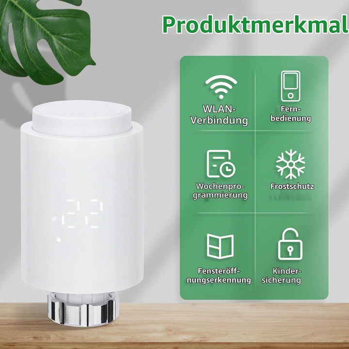 Wengart Zigbee Thermostat Heizkörperventil 1413E, TRV Temperaturregelung, Fenstererkennungsfunktion,