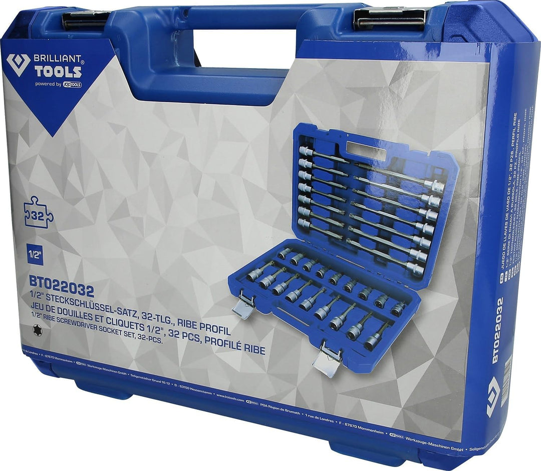 BRILLIANT TOOLS BT022032 1/2" Bit-Stecknuss-Satz, 32-tlg, RIBE Profil [Powered by KS TOOLS] 32-tlg.