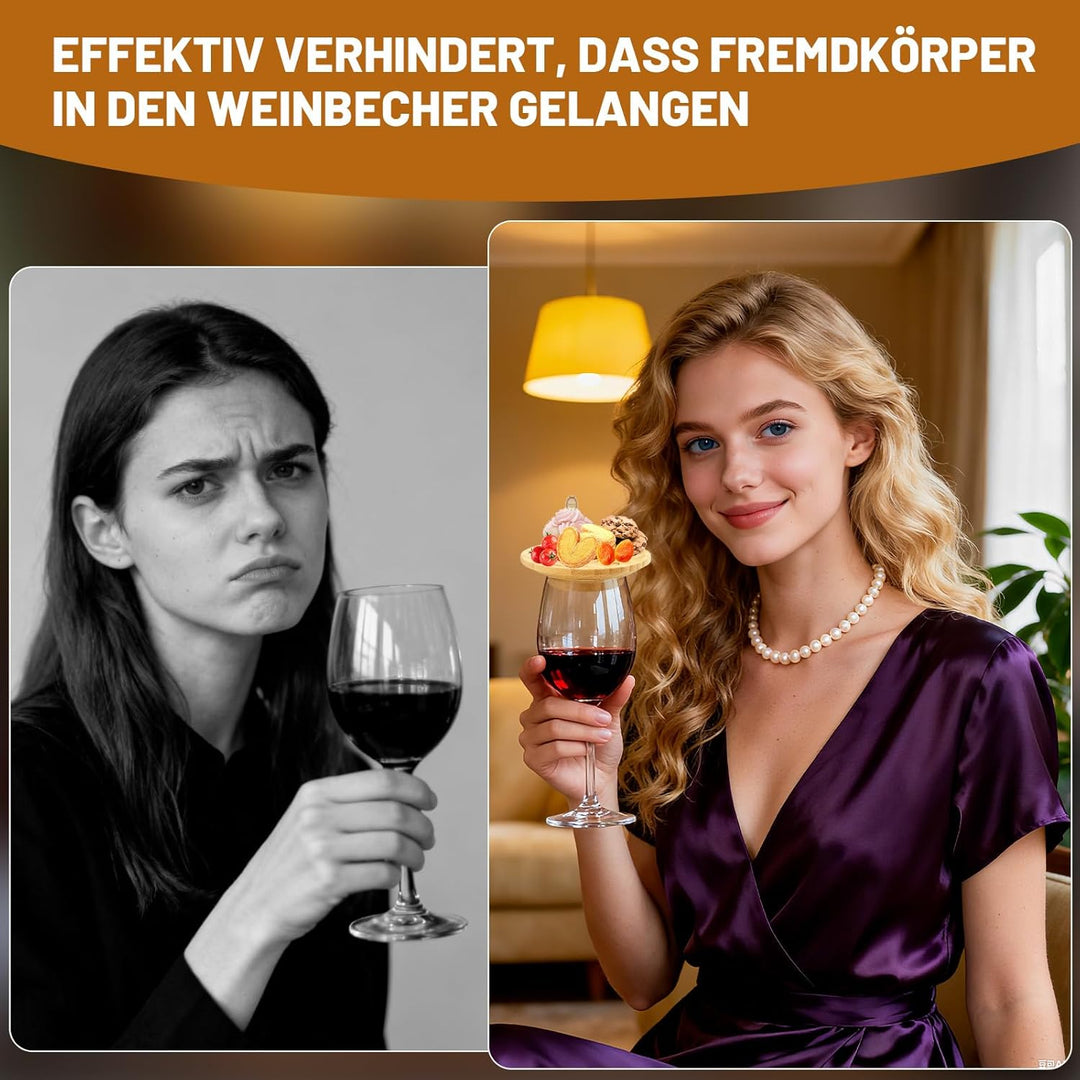 8 Stück Weinglas Topper Holz, Wine Glass Charcuterie Topper mit 2 Halterungen, Bambus Weinglas Toppe