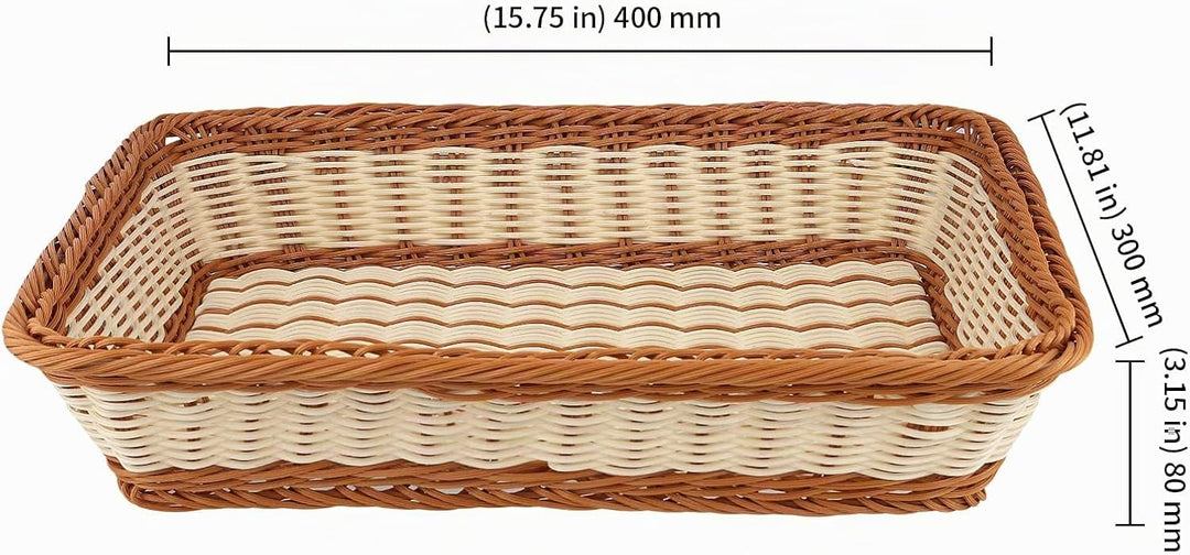 KEILEOHO 3 Stück 40 x 30 x 8 cm Brotkorb Rechteckig, Brotkörbchen Plastik, Kunstoff Servierkorb Ratt