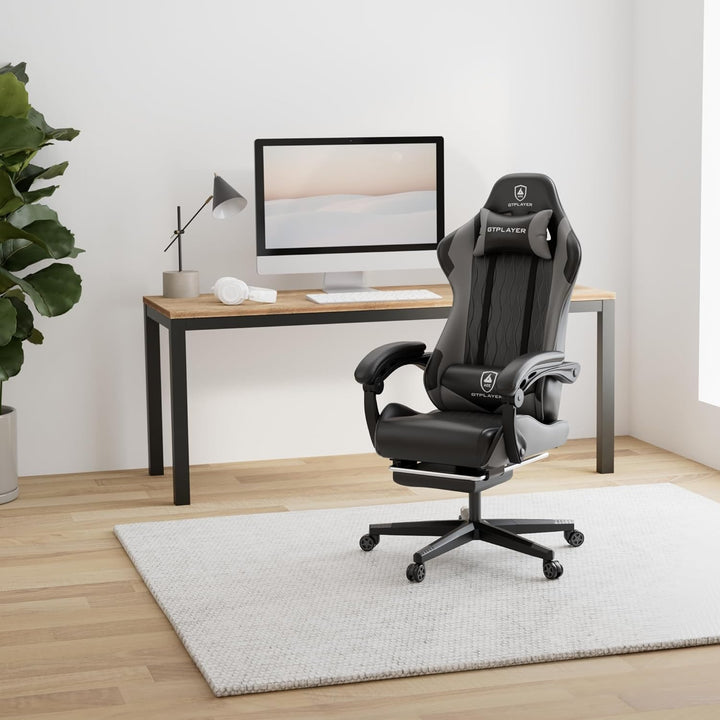 GTPLAYER Gaming Stuhl, Gamer Stuhl, Ergonomischer Bürostuhl mit mit Fussstütze verstellbare Lenden u