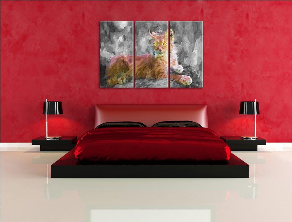 hübscher aufmerksamer Luchs schwarz/weiss Deluxe 3-Teiler Leinwandbild 120x80 Bild auf Leinwand, XXL